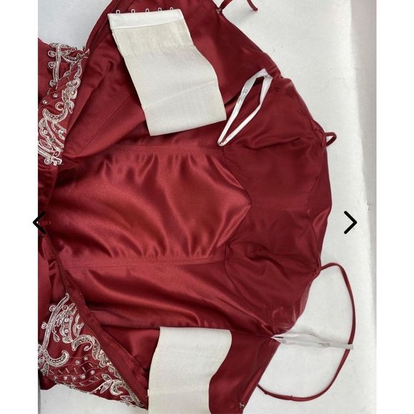 BURGUNDY Small Prom/BRIDAL GOWN W/SEQUINS AND HOOP w Veil & Evening Gloves - Picture 8 of 13